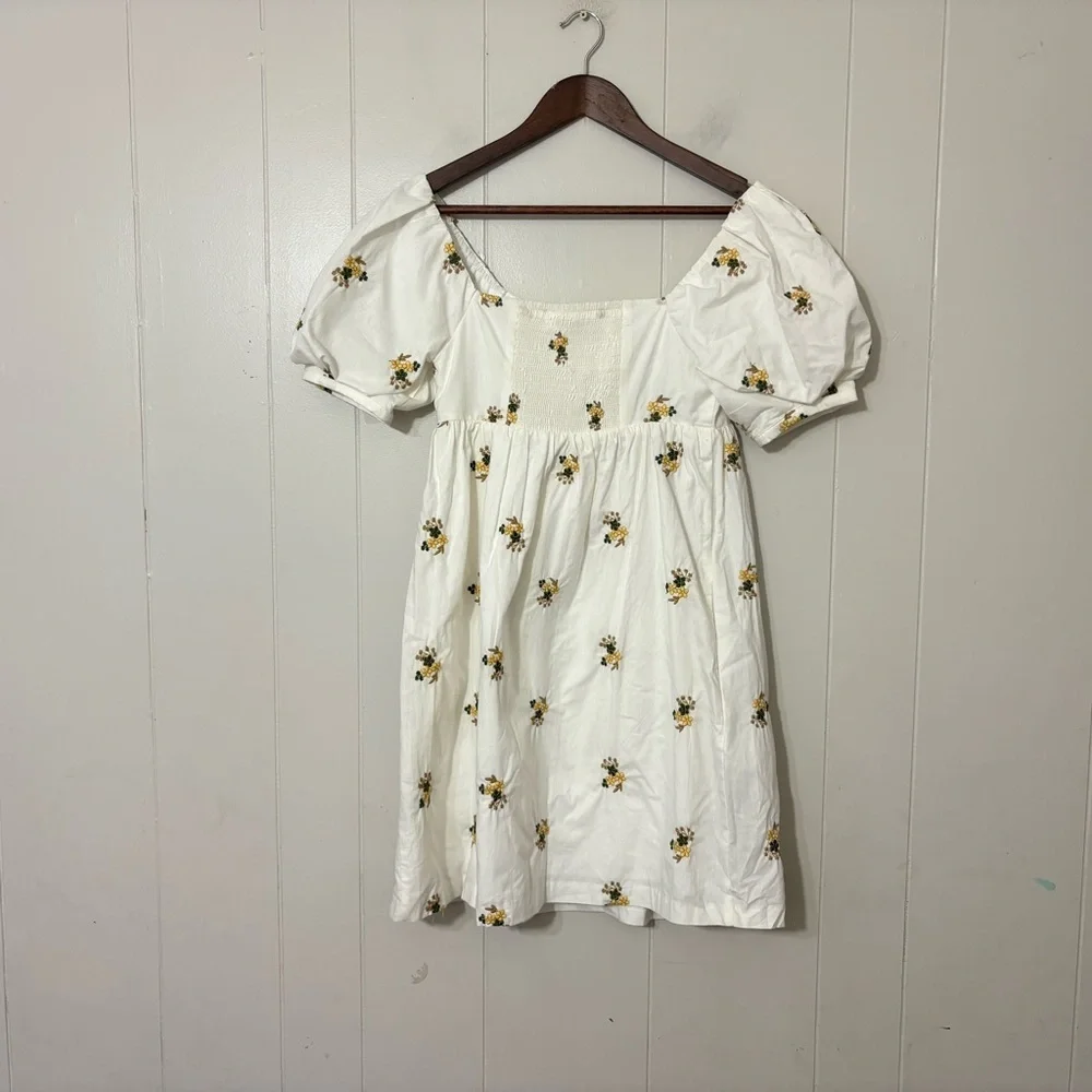 Endless Rose Puff Sleeve Milkmaid Mini Dress XS White Floral Embroidered NWT - Picture 8 of 11